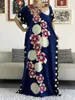 Vêtements ethniques Robe africaine Femmes Dashiki Solid Floral Imprimer Lâche Casual Manches courtes avec écharpe Hijab