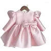 Girl Dresses Girls Spring Autumn Fashion One Piece Dress Loose Soft Bow Pink Sweet Lovley Outdoor Party