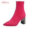 Aphixta Metal Blade Heels Socks Boots Women Stretch Fabric Elastic Stilettos Heel Pointed Toe Ankle Boots Shoes Woman Boats 240123