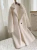 Fashion Turndown Collar Fake Fur Overcoat Women Elegant V Neck Long Sleeve Plush Coat Winter Chic Lady Warm Streetwear 240124