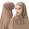 Ubranie etniczne moda malezyjska czapki chusty głowy stały kolor muzułmańskie kobiety natychmiastowe hidżab z satynowym szalikiem wyłożonym islamską zasłoną opaską femme