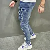Jeans da uomo Pantaloni skinny strappati Maschio Y2K Fori hip-hop Pantaloni slim denim blu vintage casual strappati per abbigliamento da uomo