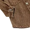 Vestes printemps-automne pour enfants garçons, chemise en Denim, col rabattu, manteaux en jean rétro, Costume d'extérieur marron pour enfants, 2024