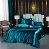 Solid Silk Bedding Set with Duvet Cover Fitted/Flat Bed Sheet Pillowcase Luxury Couple Bedsheet King Queen Double Twin Size 240127