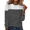 Women's Blouses Striped Print Top Breathable Patchwork T-shirt Casual Simple Style For Daily Wear In Fall Spring Women Long