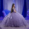 Lilac Shiny Ball Gown Quinceanera Dresses Off The Shoulder 3D Flowers Sequined Lace Beading Tassel Bow Sweet 16 Vestidos De 15 Anos