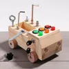 Children's Wooden LED Switch Busy Board Disassembly and Assembly Screws Nuts Tool Car Montessori Early Education Puzzle Toy 240124