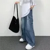 Homens cintura alta vintage baggy calças de brim primavera y2k wideleg solto simples bolso casual streetwear masculino lavado carga pant 240124