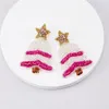 Boucles d'oreilles pendantes arbre de noël rose orné de perles pour femmes, accessoires de poste de vacances de noël