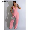 CM.YAYA Moda Ruffles Donna Halter Profondo scollo a V Backless Gamba larga Tuta senza maniche Chic Tutina Tutina Pagliaccetto 240130