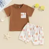 Conjuntos de ropa Trajes de verano para niños pequeños, camiseta de manga corta con estampado animal y pantalones cortos elásticos para conjunto de ropa de vacaciones de 2 piezas