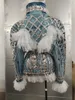 Stage Wear Faux Denim Sequins Short Jacket Mini Skirt Outfit Sexy DJ Singer Bar Nightclub Jazz Dance Costume Party Show Clothes