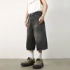 Jeans masculinos estilo coreano vintage verão solto masculino perna larga na altura do joelho shorts 2024 lavado moda denim calças 9a8825