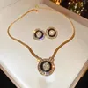 Luxury Geometric Crystal Zircon Necklace Earrings set Ladies Jewelry Set 240130