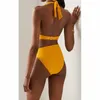 Maillots de bain pour femmes 2024 Mode Maillot de bain Sexy Solide Couleur Jaune Maillot de bain Femmes Une pièce Vacances Beachwear Dos Nu