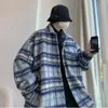 Gmiixder Elegant Plaid Woolen Jacket Mens Spring Autumn Korean Cityboy Original Design Vintage Coat Loose Couple Striped 240125