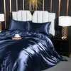 Solid Silk Bedding Set with Duvet Cover Fitted/Flat Bed Sheet Pillowcase Luxury Couple Bedsheet King Queen Double Twin Size 240127