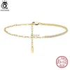 Anklets Orsa Klejnoty 925 Srebrny srebrne łańcuchy zaczepu papieru Tennis Anklety dla kobiet Summer Cuubic Zirconia Saot Chain Gold Jewelry SA21 YQ240208