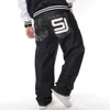 Męskie dżinsy workowate szeroka noga proste uliczne taniec hip hop rap męskie czarne spodnie deskorolki luźne dżinsowe spodnie dla mężczyzn ubrania