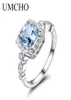 Umcho Real S925 Kadınlar İçin Gümüş Yüzükler Mavi Topaz Ring Taş Aquamarine Yastık Romantik Hediye Nişan Takı C09245772970