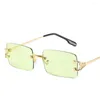 Солнцезащитные очки XaYbZc синие прямоугольные без оправы мужские металлические модные квадратные солнцезащитные очки для женщин градиентные линзы безрамочные 2024 UV400