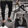 Men's Jeans Black Ripped Men Slim Fit Fashion Knee Hole Destroyed Frayed Skinny Male Casual Distressed Zipper Denim Pencil Pants