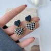 Dangle Earrings Vintage Love Drop Autumn and Winter Fashion Design Korea Houndstooth Peach Heart Pendant Jewelry Women's Gifts