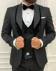 Herrenanzüge Kostüm Homme Formelle Mode Schwarz Slim Fit für Männer 3-teiliges Bräutigam-Hochzeitsset Neuestes Mantel-Hose-Design