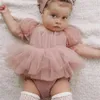 Flickaklänningar födda baby bodysuit prinsessan boutique bågar bomull romper rose rosa tutus småbarn mode slitage flickor onesie klänning matchning