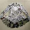 Stage Wear Ballroom Dance Costume Black White Mirror Sequins Short Dress Women Team Sexy Holiday Party Performance Clothes