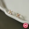 Stud Küpe Canner 925 Sterling Gümüş Sevimli Pembe Zirkon Dört yaprak