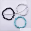 Perlé Summer Style Cross Charms Strand Bracelets Classique 8mm Turquoise Pierre Élastique Amitié Bracelet Plage Pour Femmes Hommes Bijoux Dhqkg