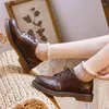 Kleid Schuhe 35-40 Frauen Oxfords Damen Damen Leder Weibliche Runde Zehe Nähen Retro Bequeme Schuhe Lolita Schuh Braun