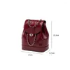 School Bags Small Fragrant Wind Ring-grid Chain Backpack Female Korean Version Ins Oil Wax Leather Bag