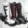 Botlar Platform Marka Tasarımı Gotik Sokak Kadınlar Kama Yüksek Topuk Mary Janes Cosplay Koyu Siyah Ayakkabılar Kadın Lolita Önlükleri