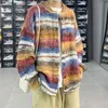 2023 Striped Cardigan Sweater Men Korean Knitted Sweater Pullover Harajuku Hip Hop Streetwear Loose Knitwear Coat Male Clothes 240125