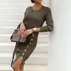 Mini Skinny Winter Package Hip Ribbed Dress Black Sexy Buttons Bodycon Dress Elegant Knitted Women Autumn Dresses Robe 240122