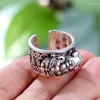 Cluster-Ringe im ethnischen Stil für Herren, stereoskopisches geprägtes Design, göttliches Biest, Retro-Bankett, 925er Thai-Silber, handgefertigter Schmuck, verstellbar