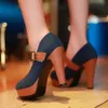 Size 3443 Women Pumps Flock Sweet Thick High Heels Platform Classic Round Toe Dress Cute Shoes Ladies Footwear 240119