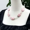 ペンダントlii ji Real Stone Pink Choker Necklace Rhodochrosite Rose Quartz Agate 57cm女性ジュエリーギフト