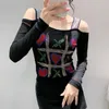 T-shirt manches longues en maille pour femme, haut Sexy, épaules dénudées, mode coréenne, diamant, Slim, automne, 240130