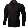 DiBanGu Men Shirt Long Sleeve Black Solid Red Paisley Color Contrast Fashion Dress Shirt for Men Buttondown Collar Men Clothing 240118