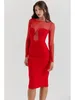 Casual Dresses Sexy Red Mesh See Through Midi Gown Dress Christmas Party Club Women's BodyCon Vestidos för Lady 2024 Festival Banket Robe