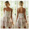 Casual Dresses Sweet Summer Suspender Strap Floral Sundress Women Sling Lace-Up Dress A-Line Boho Lady Swing Ruffles Short Backess