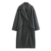 PB ZA outono inverno feminino unissex comprimento médio duplo breasted casaco de lã 240127