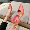 Sandales d'été à bout pointu pour femmes, chaussures de fête à talons hauts avec boucle en strass, chaussures à dénuder, 2024