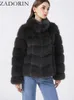 ZADORIN Abbigliamento invernale per donna Colletto alla coreana Splicing Manica lunga Cappotto in pelliccia sintetica Donna Nero Bianco Giacca soffice Cappotti in pelliccia sintetica 240122