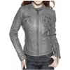 Women's Jackets Lambskin Real Leather Stylish Jacket Biker Motorcycle Slim Fit Gray Coat