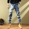 Men's Jeans Stretch Tight Pipe Man Cowboy Pants Spliced Motorcycle Trousers Elastic Slim Fit Skinny In Buggy Denim Harajuku
