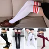 Femmes chaussettes rayé bas coton cuisse haute grande taille au-dessus du genou longues Leggings Lolita noir blanc Sexy bonneterie cuisses chaussette